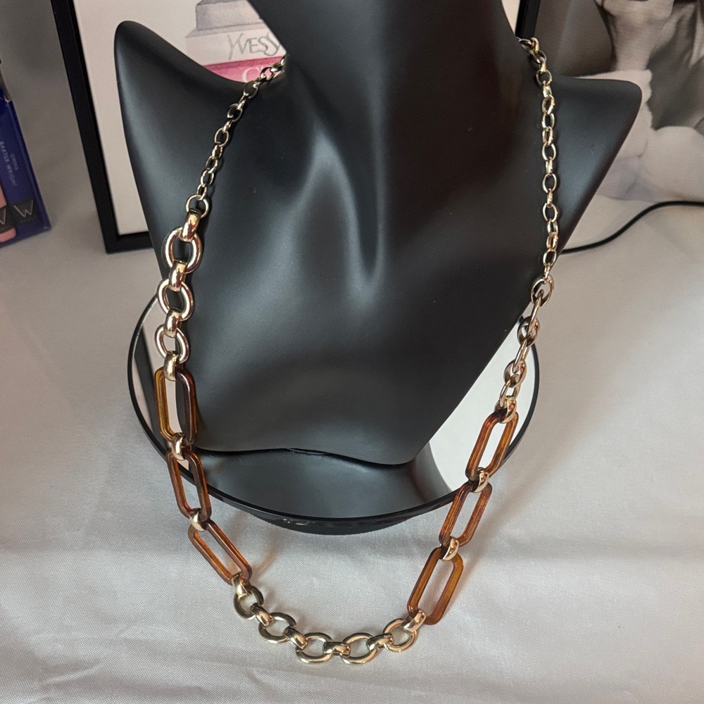 Chic Gold and Brown Link Necklace - Picture 2 of 3